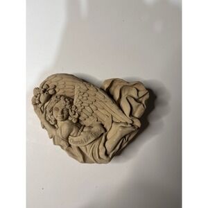 Cherish Life Family Angel Heart Stone Wall Plaque Sculpture Cherub Wings